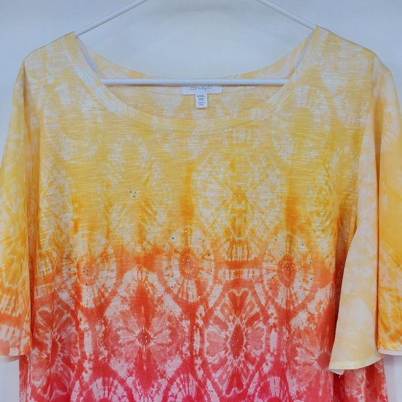 Concepts Yellow and Pink Sequin Front Short Sleeve Blouse Shirt XXXL - Picture 7 of 7